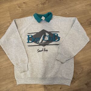 VTG 90’s Bay Club Sand Key Grey Sweatshirt Blue Collard